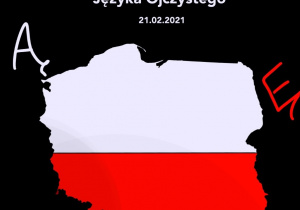 Praca Łucji Jagody - Mapa konturowa Polski z barwami narodowymi na czarnym tle.